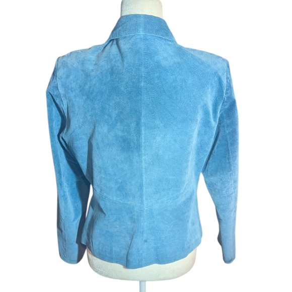 Vtg Suede Leather Turquoise Blue Zip Front Boxy Blazer Jacket  Sz 8 - Picture 4 of 10